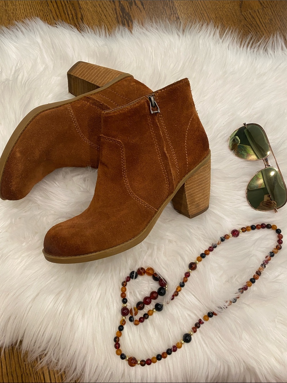 DV by Dolce Vita Rust Brown Suede Block Heel Ankle Boots
